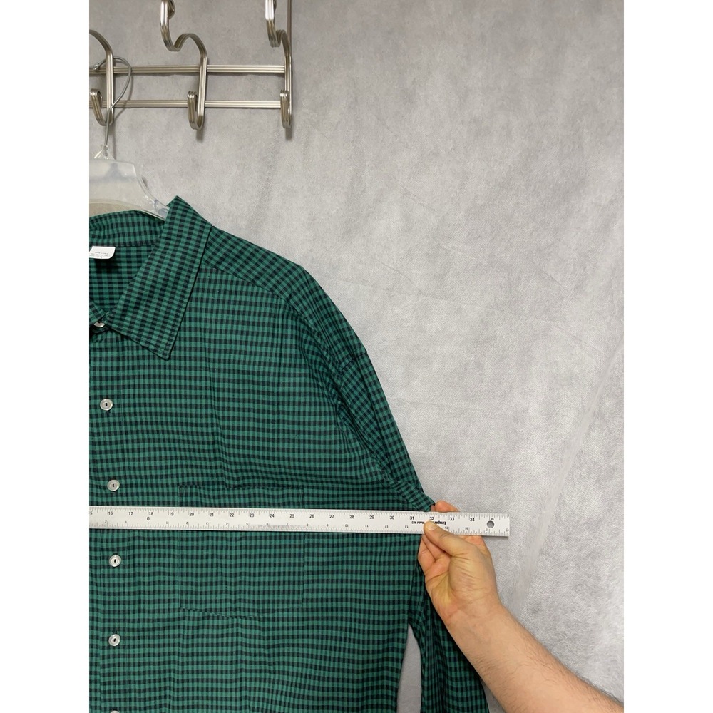 Men's Shirt 5XLT‎ 5XL Tall Green Gingham Check Linen Button Up Academia Vacation - Picture 3 of 8